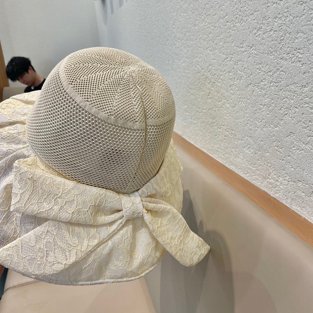 celien塞琳大檐遮阳帽夏季时尚蕾丝蝴蝶结渔夫帽女可折叠防晒太阳帽沙滩甜美