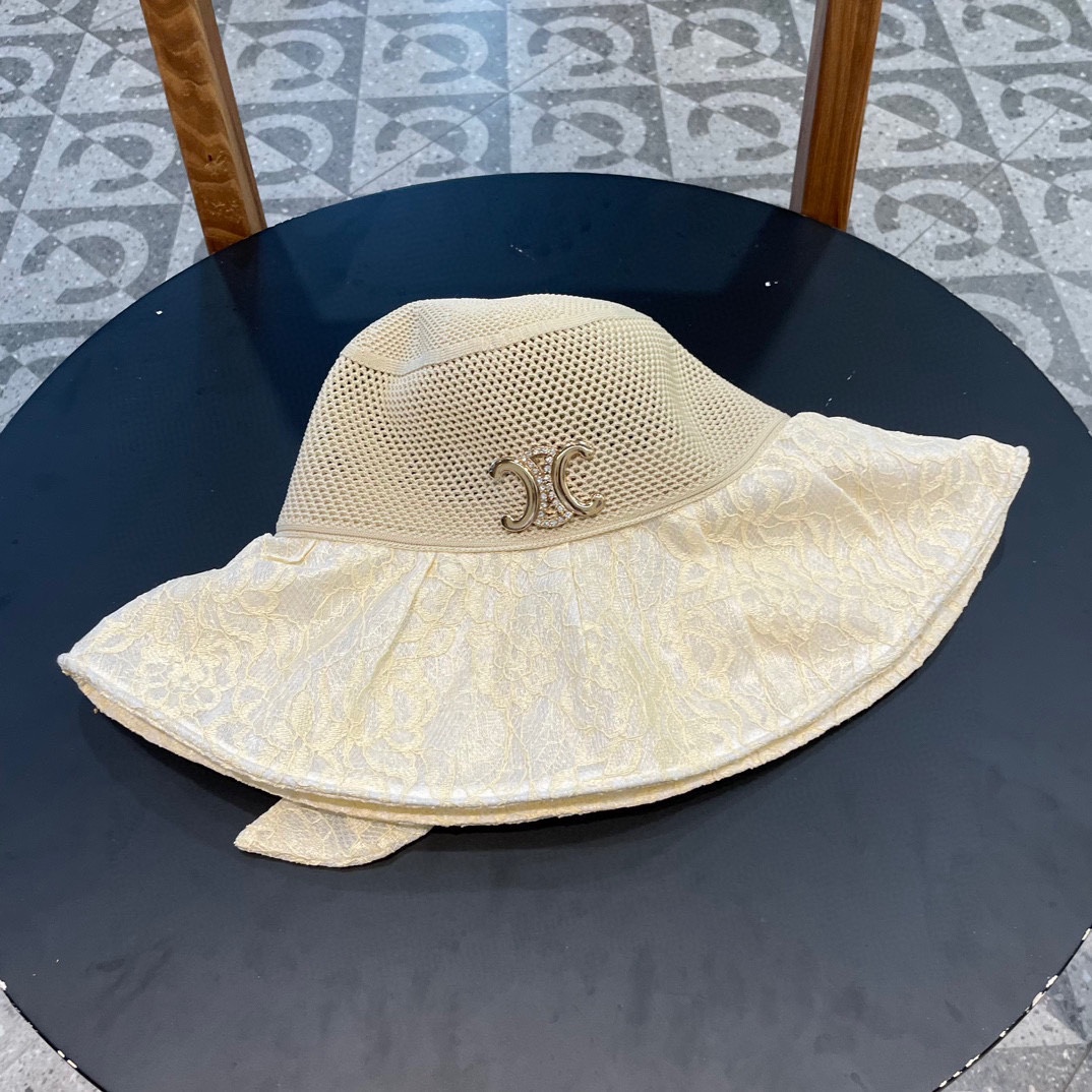 celien塞琳大檐遮阳帽夏季时尚蕾丝蝴蝶结渔夫帽女可折叠防晒太阳帽沙滩甜美