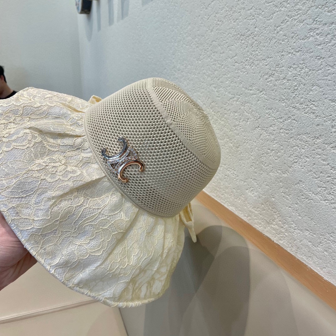 celien塞琳大檐遮阳帽夏季时尚蕾丝蝴蝶结渔夫帽女可折叠防晒太阳帽沙滩甜美