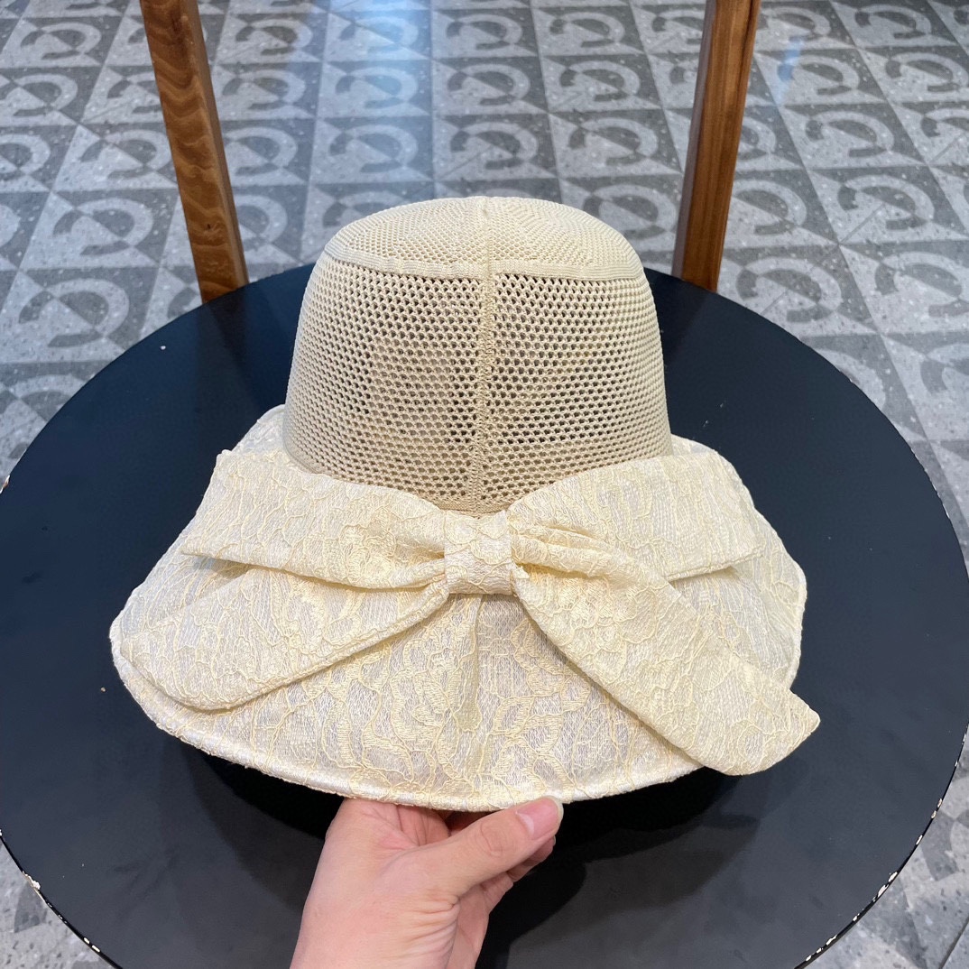celien塞琳大檐遮阳帽夏季时尚蕾丝蝴蝶结渔夫帽女可折叠防晒太阳帽沙滩甜美