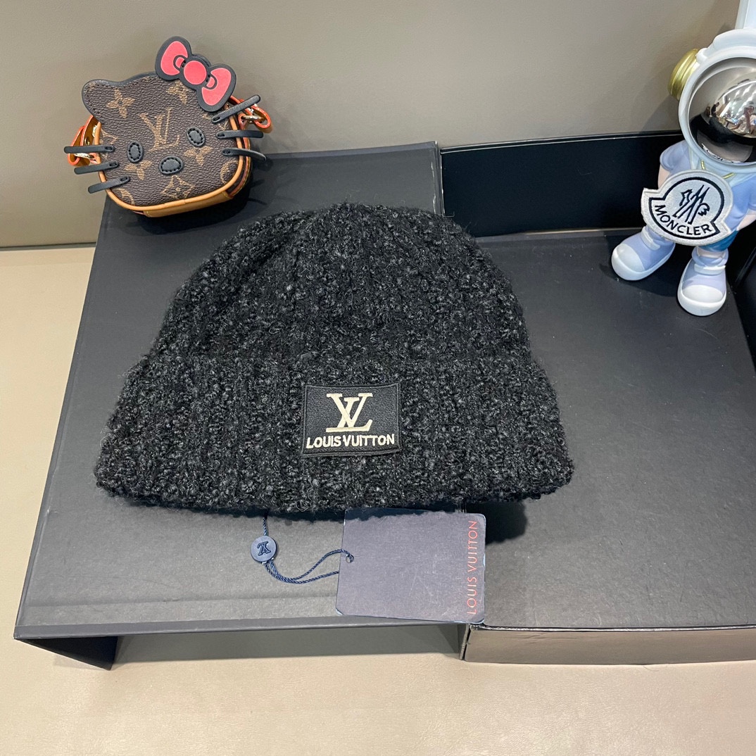 LV Louis Vuitton gorro de punto de otoño-invierno, gorro de lana abrigado, lana de alta rotación en varios colores.