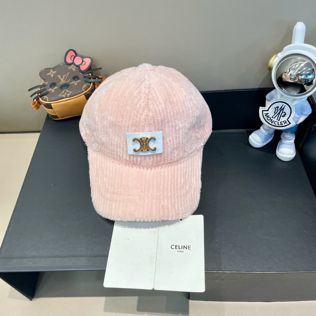 Gorra de béisbol Celine nueva estilo coreano ins de terciopelo con rayas verticales para mujer, de invierno, cálida y a…