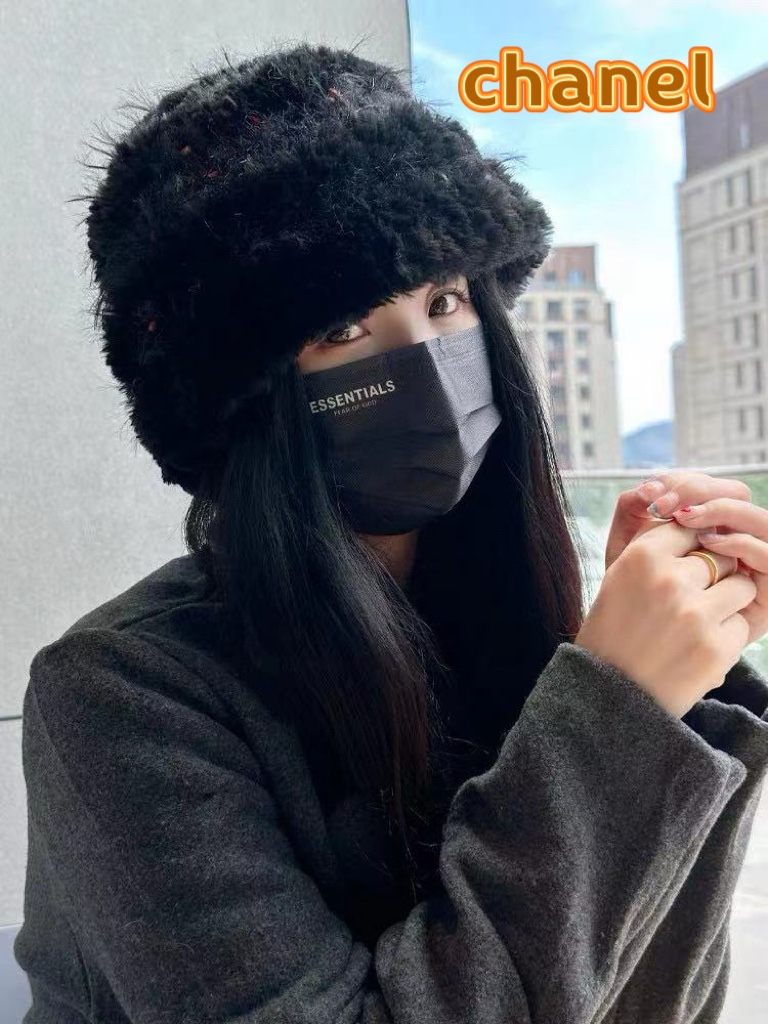 Gorro de lana de Chanel forrado para otoño e invierno, estilo arcoíris con lunares, sombrero de pescador grueso que cub…
