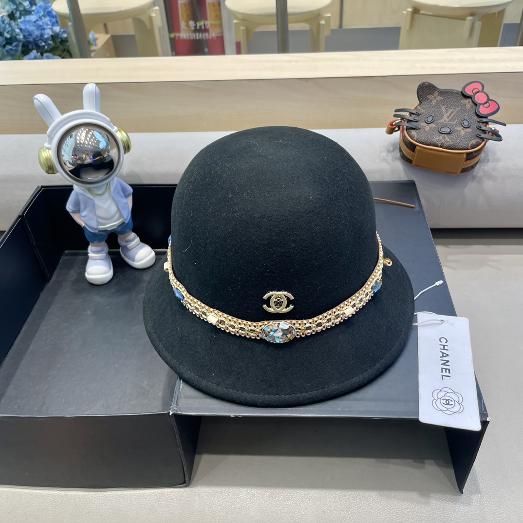 Blanco, negro caqui, sombrero de lana Chanel para mujer, otoño e invierno, versátil, hace la cara pequeña, sombrero de …