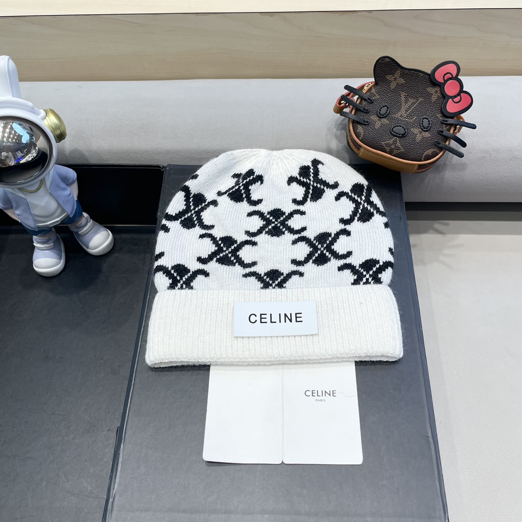 CELINE Celine 2024 otoño-invierno nuevo gorro de punto de lana, gorro de lana, 50% lana 50% pelo de conejo, venta rápid…