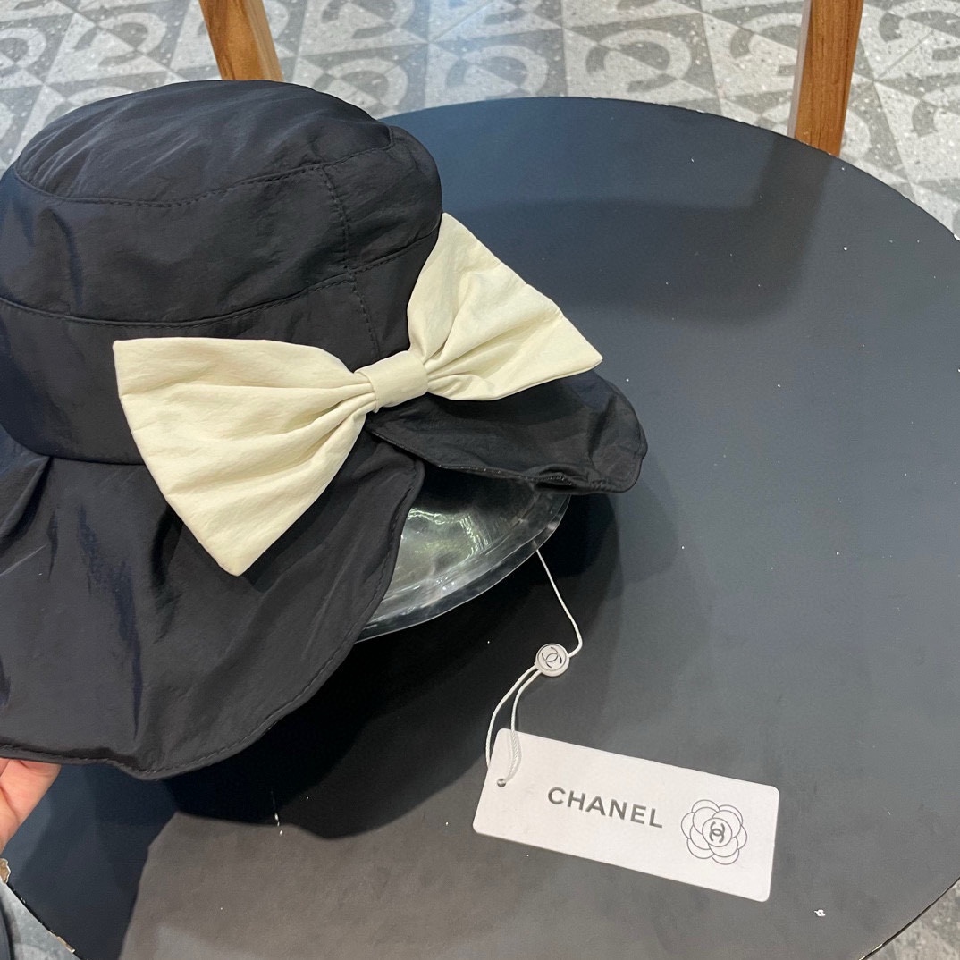  Chanel香奈儿开叉蝴蝶结渔夫帽，帆布帽，简约网红款，头围57