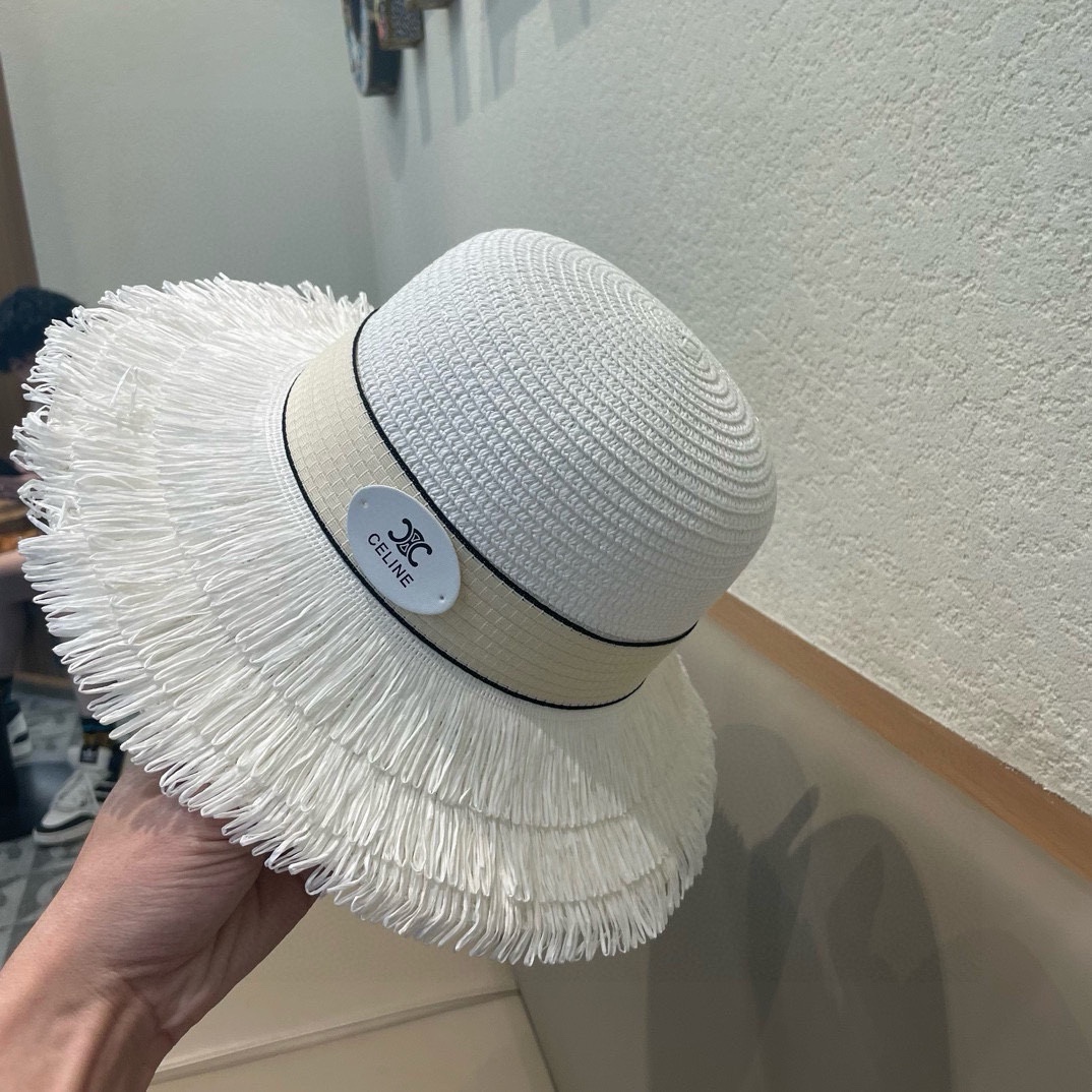 celine草帽 流苏帽檐 太阳帽 沙滩遮阳帽 头围：57cm
