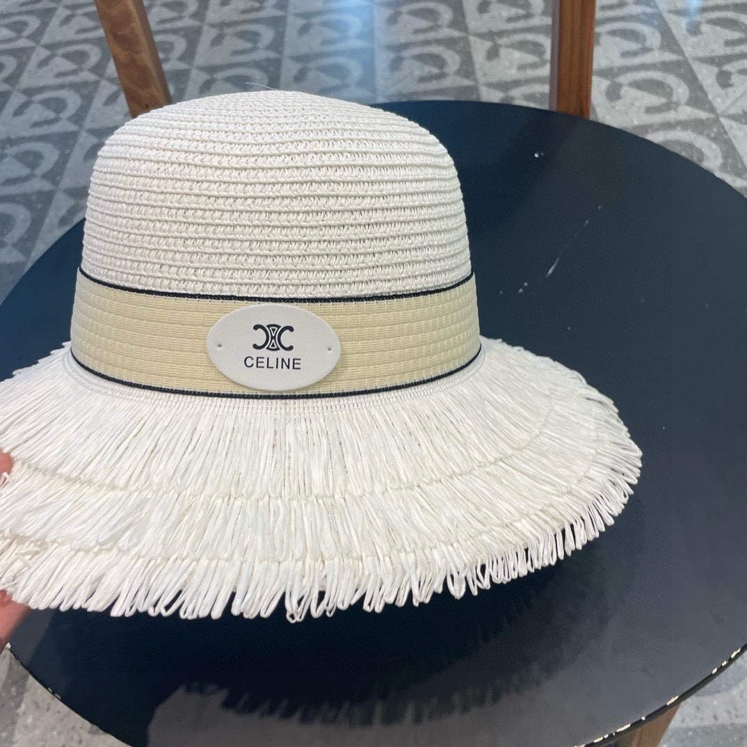 celine草帽 流苏帽檐 太阳帽 沙滩遮阳帽 头围：57cm