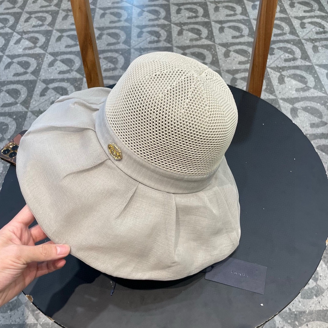  PRADA普拉达 新款大帽檐遮阳帽，渔夫帽，小红书网红爆款 防紫外线大檐遮脸防晒太阳渔夫帽