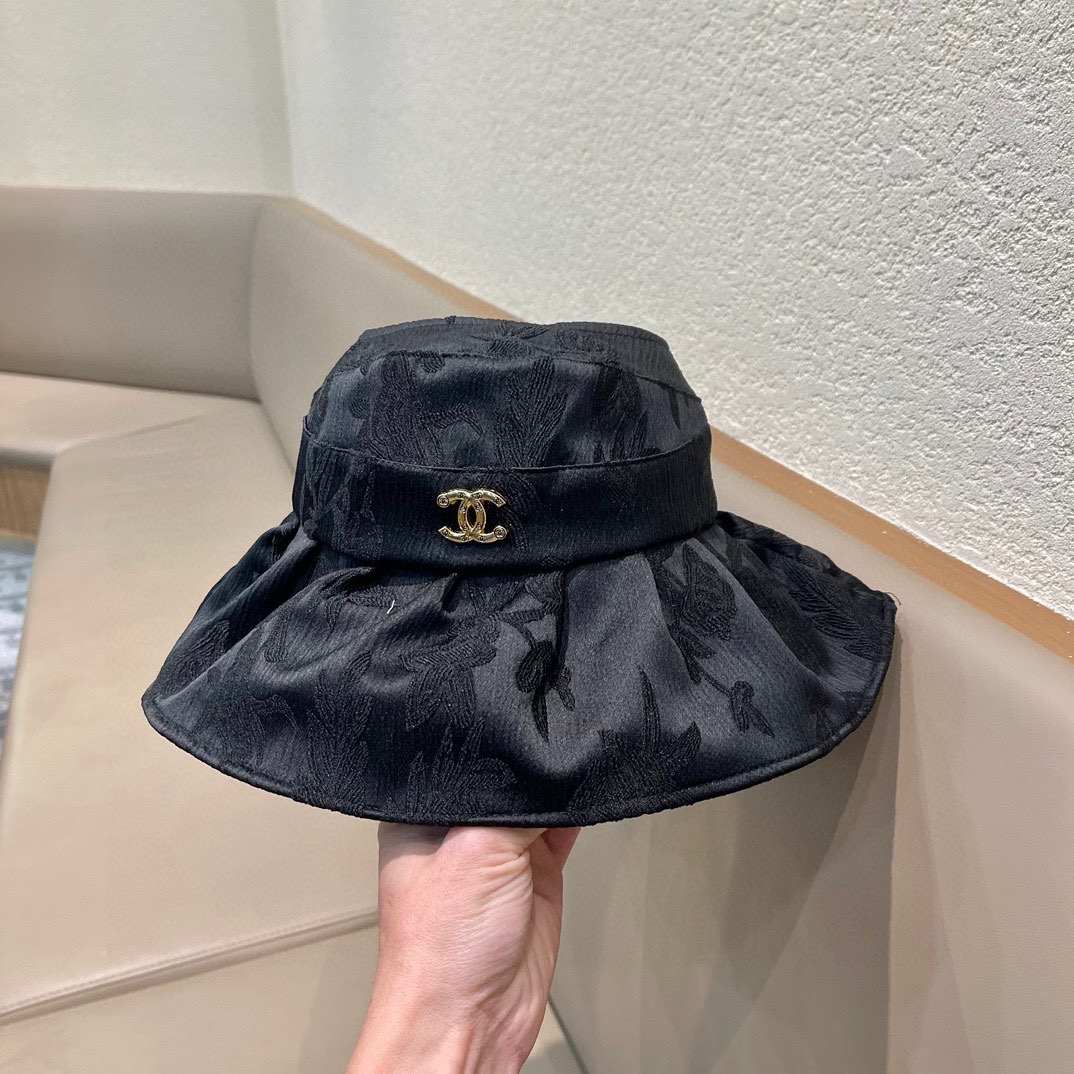香奈儿 国风面料遮阳帽，蝴蝶结空顶渔夫帽，简约百搭，头围57cm