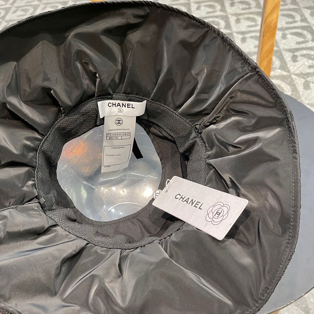 香奈儿 国风面料遮阳帽，蝴蝶结空顶渔夫帽，简约百搭，头围57cm