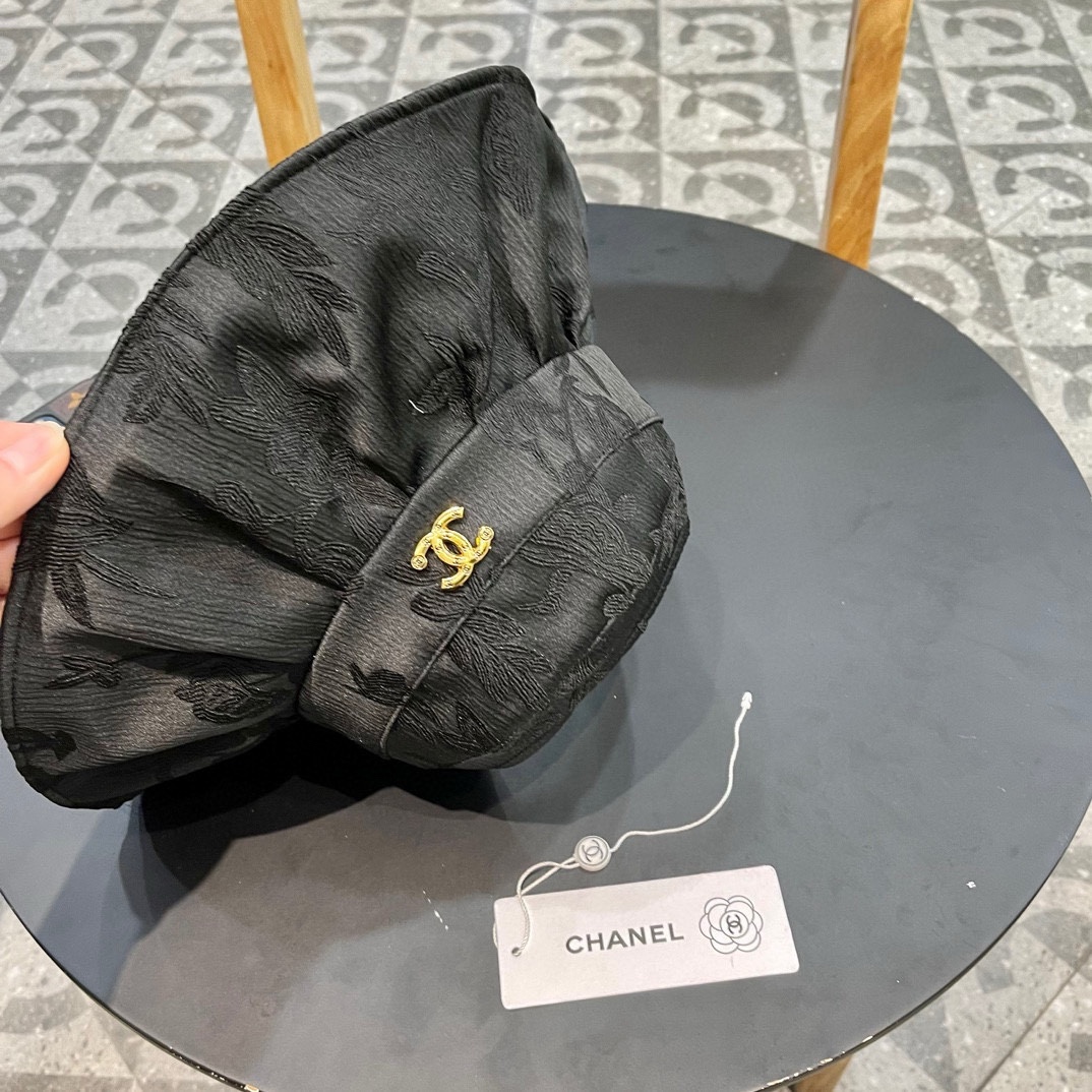 香奈儿 国风面料遮阳帽，蝴蝶结空顶渔夫帽，简约百搭，头围57cm