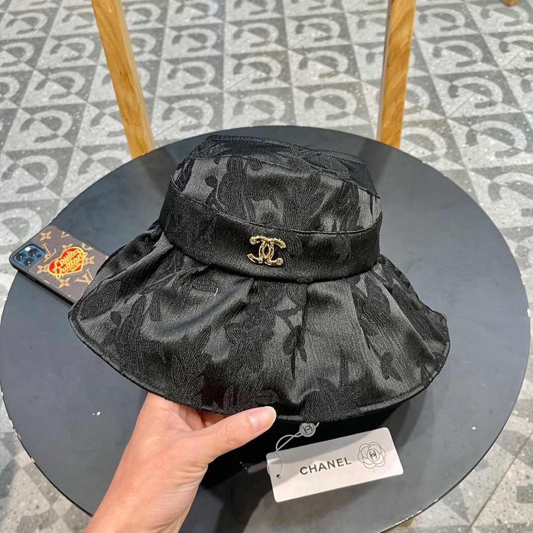 香奈儿 国风面料遮阳帽，蝴蝶结空顶渔夫帽，简约百搭，头围57cm