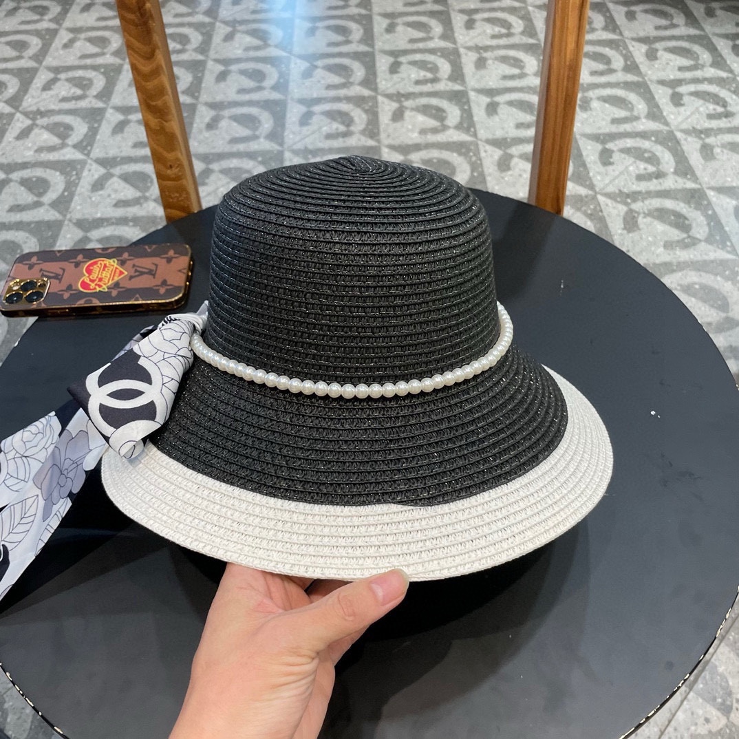 香奈儿CHANEL新款草帽山茶花丝带，名媛风，细节待上，夏季防晒防紫外线，出行必备，百搭好看