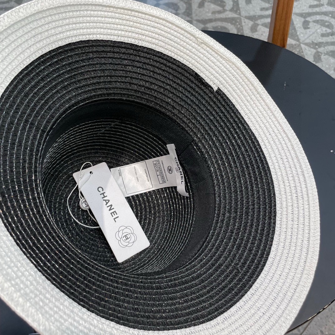 香奈儿CHANEL新款草帽山茶花丝带，名媛风，细节待上，夏季防晒防紫外线，出行必备，百搭好看