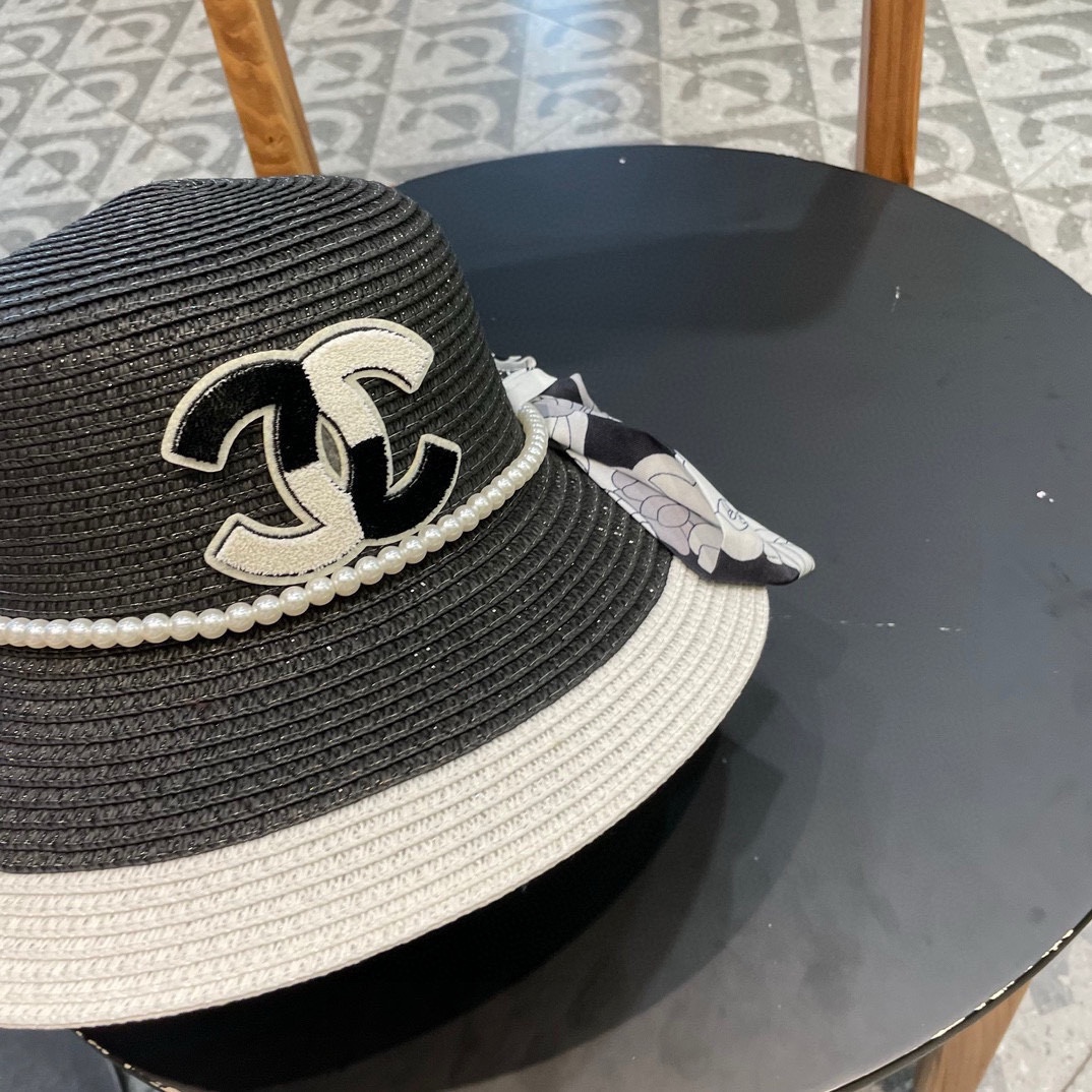 香奈儿CHANEL新款草帽山茶花丝带，名媛风，细节待上，夏季防晒防紫外线，出行必备，百搭好看