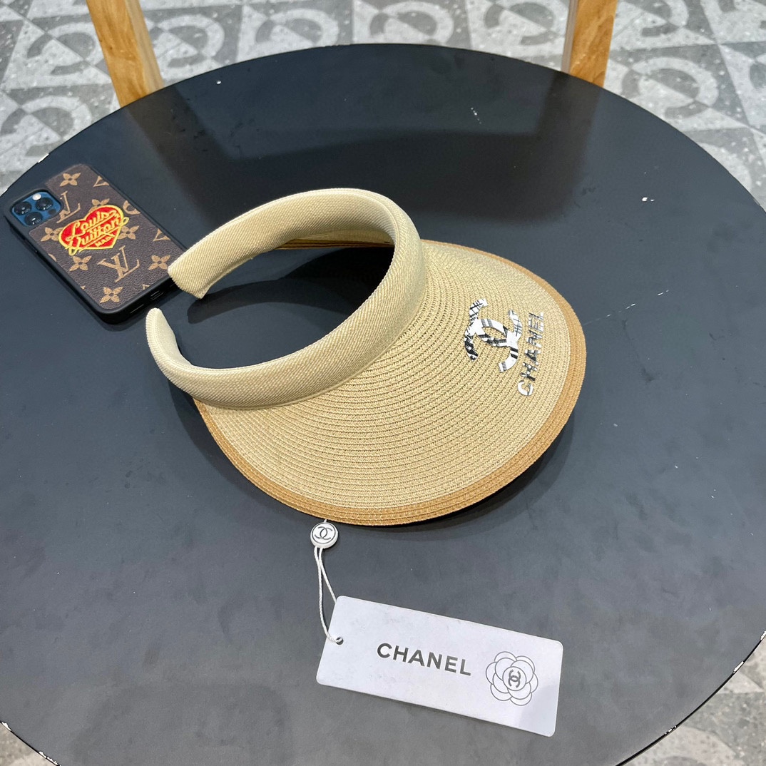。 香耐儿Chanel帽子女夏季草帽遮阳沙滩出游遮脸防紫外线空顶帽大帽檐防晒太阳帽