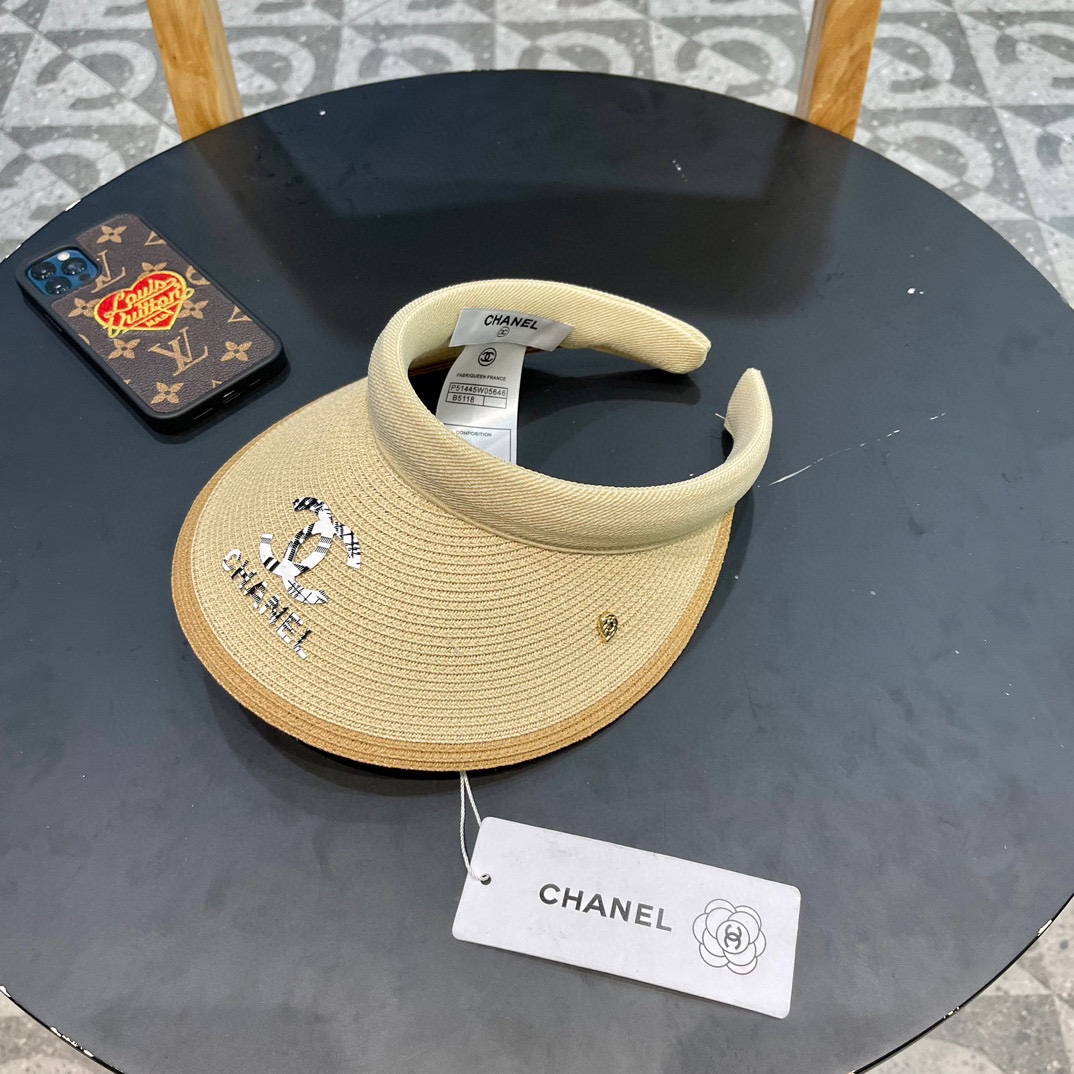 。 香耐儿Chanel帽子女夏季草帽遮阳沙滩出游遮脸防紫外线空顶帽大帽檐防晒太阳帽