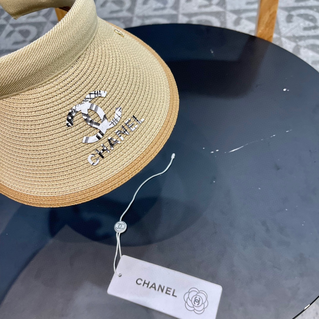 。 香耐儿Chanel帽子女夏季草帽遮阳沙滩出游遮脸防紫外线空顶帽大帽檐防晒太阳帽