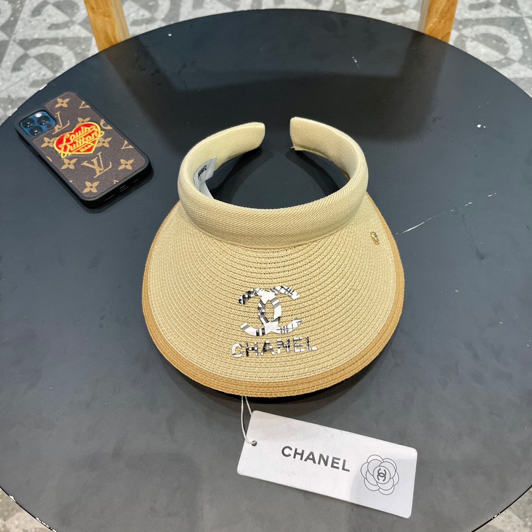 。 香耐儿Chanel帽子女夏季草帽遮阳沙滩出游遮脸防紫外线空顶帽大帽檐防晒太阳帽