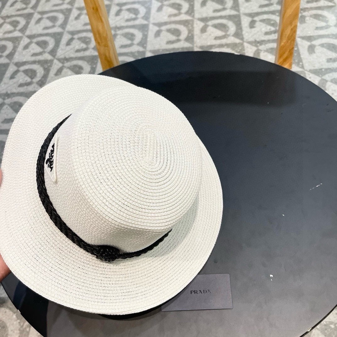 PRADA普拉达 草帽，名媛风盆帽，进口高级细草制作，高端定制，头围57cm