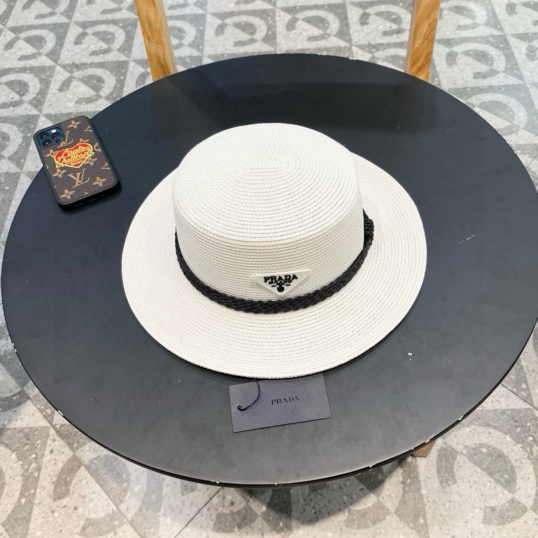 PRADA普拉达 草帽，名媛风盆帽，进口高级细草制作，高端定制，头围57cm