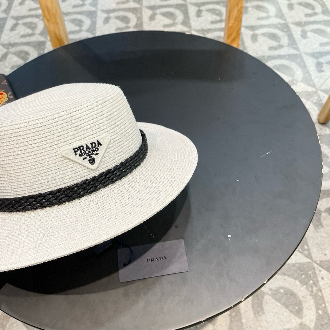 PRADA普拉达 草帽，名媛风盆帽，进口高级细草制作，高端定制，头围57cm