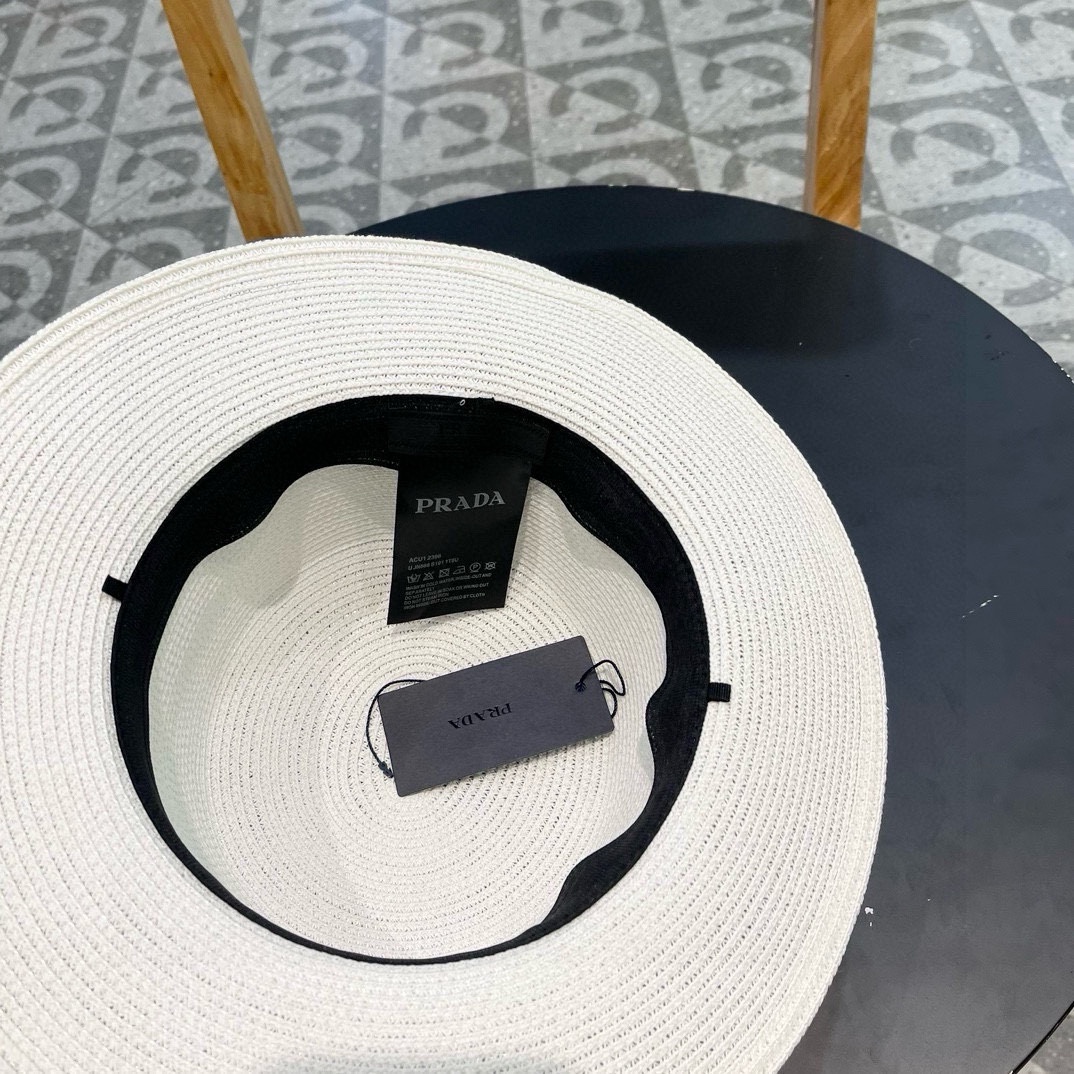 PRADA普拉达 草帽，名媛风盆帽，进口高级细草制作，高端定制，头围57cm