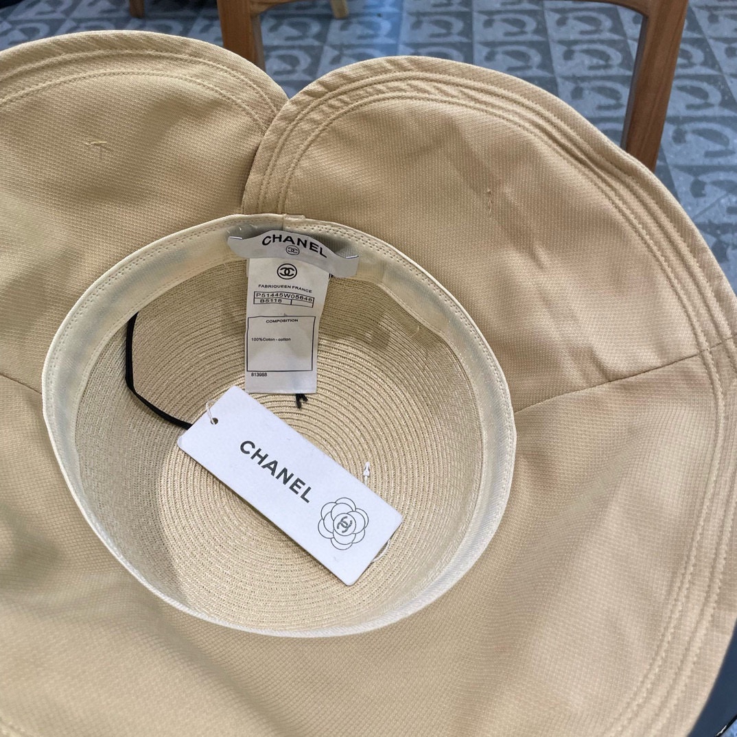  chanel香奈儿蝴蝶结渔夫帽子女显脸小夏季防紫外线草帽大檐遮脸防晒帽太阳帽潮