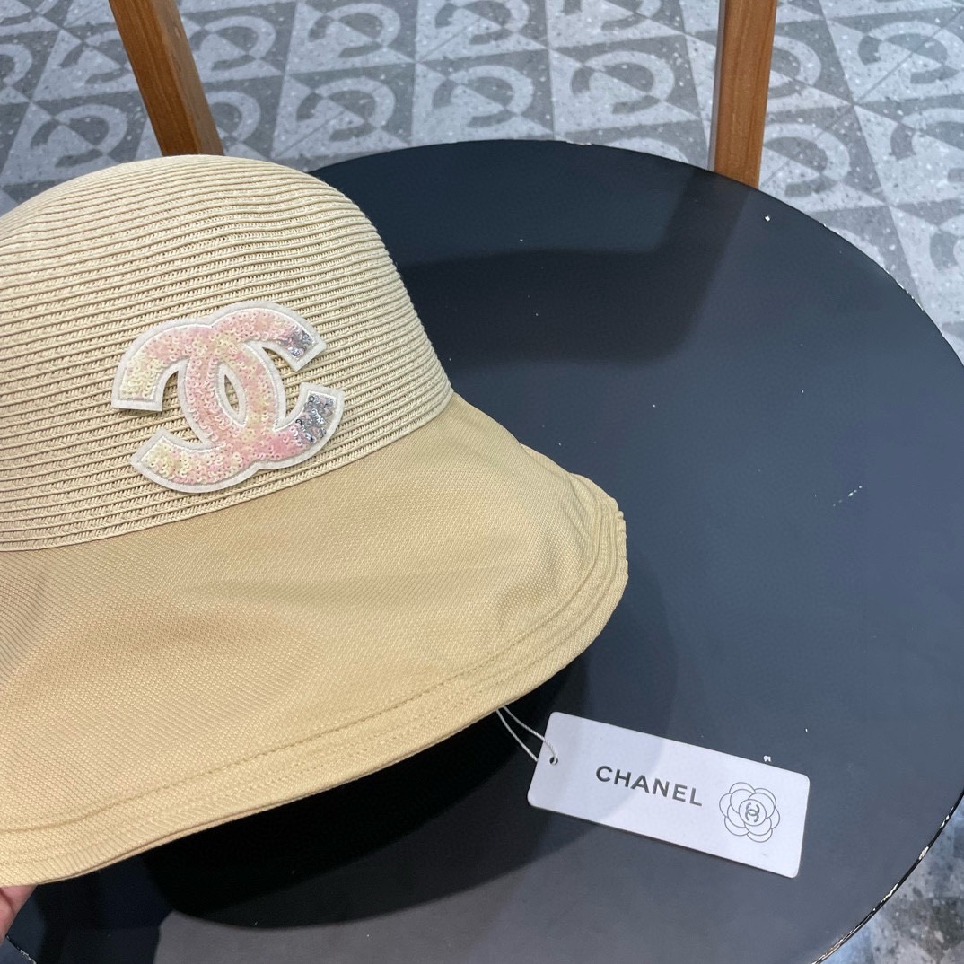  chanel香奈儿蝴蝶结渔夫帽子女显脸小夏季防紫外线草帽大檐遮脸防晒帽太阳帽潮