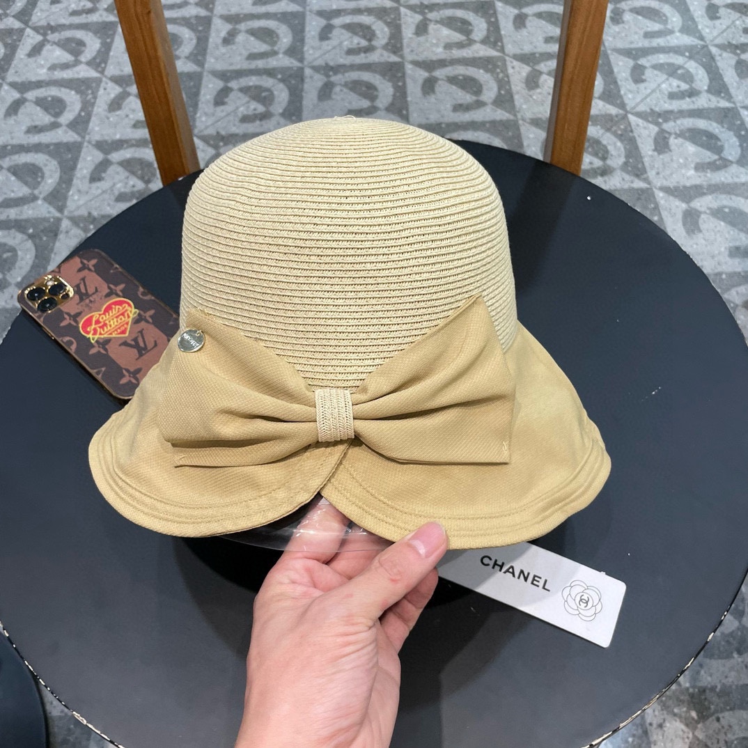  chanel香奈儿蝴蝶结渔夫帽子女显脸小夏季防紫外线草帽大檐遮脸防晒帽太阳帽潮