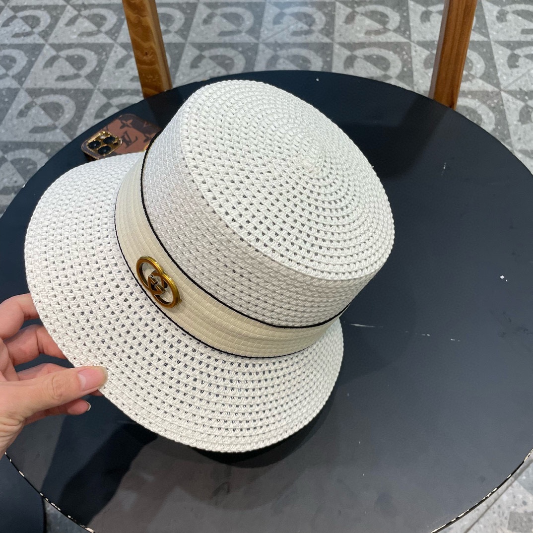   Gucci古奇草帽，重工设计风格，沙滩帽，大草帽，头围57cm