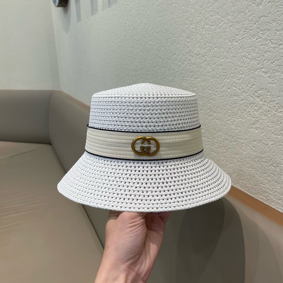   Gucci古奇草帽，重工设计风格，沙滩帽，大草帽，头围57cm