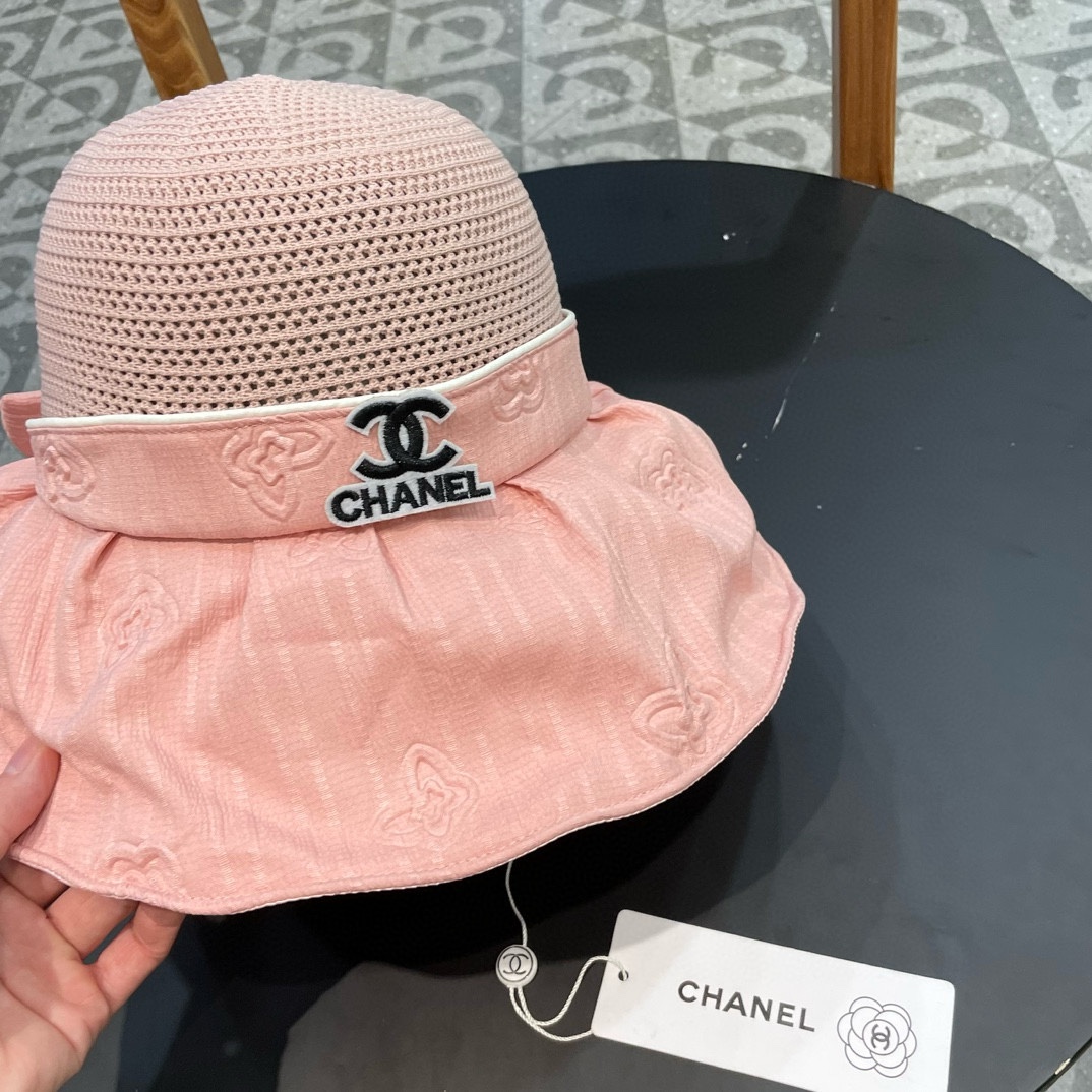 Chanel香奈儿 春夏新款帽子女时尚百搭蝴蝶结彩胶防晒遮阳帽夏季压花大沿太阳帽
