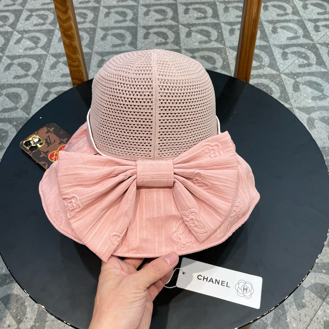 Chanel香奈儿 春夏新款帽子女时尚百搭蝴蝶结彩胶防晒遮阳帽夏季压花大沿太阳帽