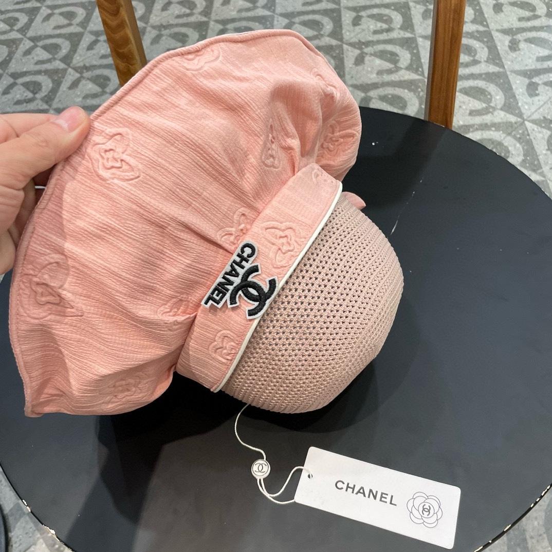 Chanel香奈儿 春夏新款帽子女时尚百搭蝴蝶结彩胶防晒遮阳帽夏季压花大沿太阳帽