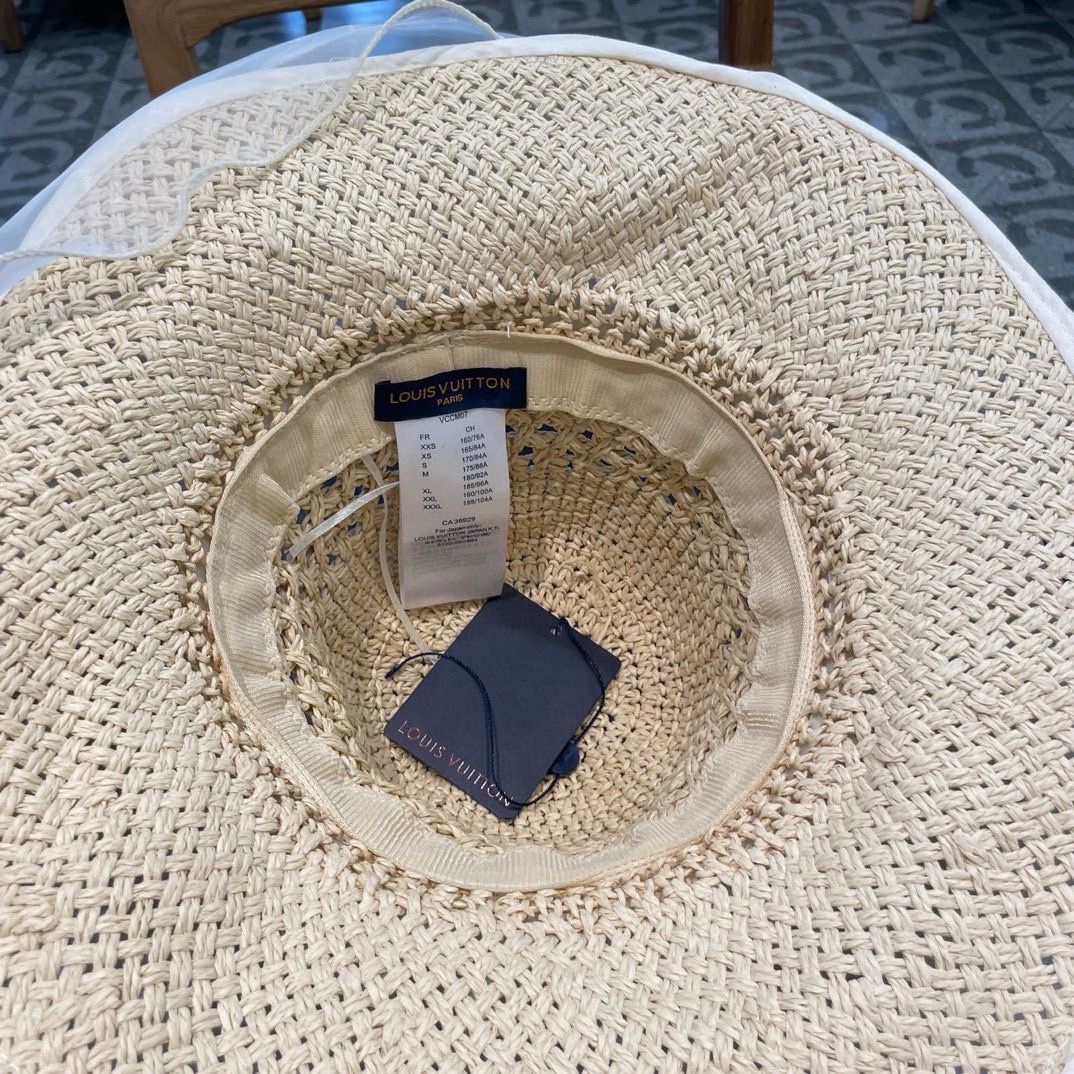   lv路易威登蕾丝珍珠草编太阳帽子女大帽檐夏季透气草帽海边遮全脸遮阳防晒帽