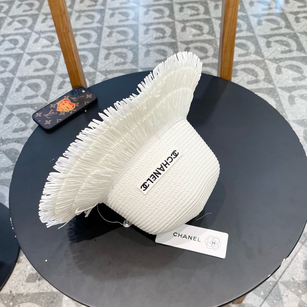 chanel香奈儿双层毛边拉菲草帽女2025新款春夏海边度假沙滩防晒遮阳帽编织平顶