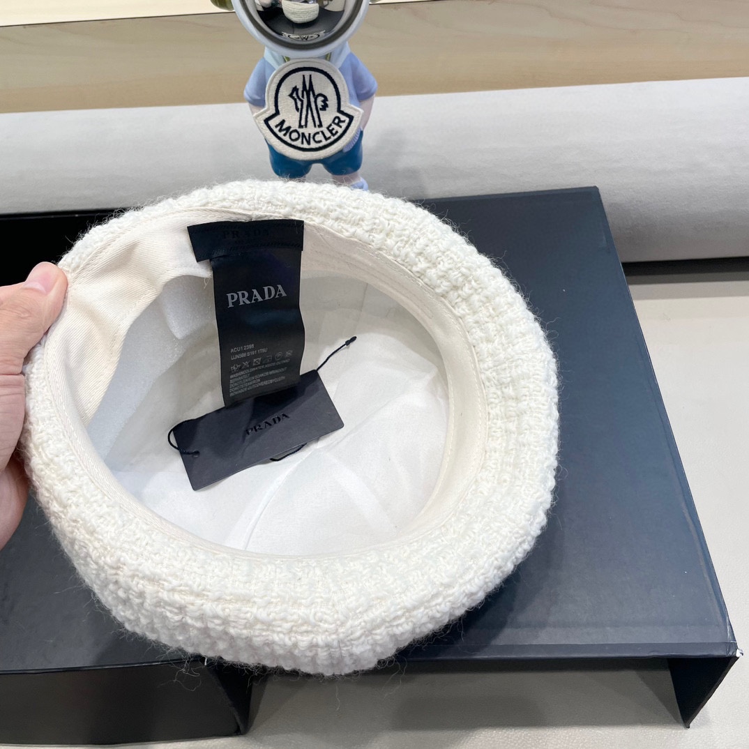 普拉达Prada英伦羊毛贝雷帽子女秋冬季保暖百搭针织毛线画家帽蓓蕾帽日系文艺