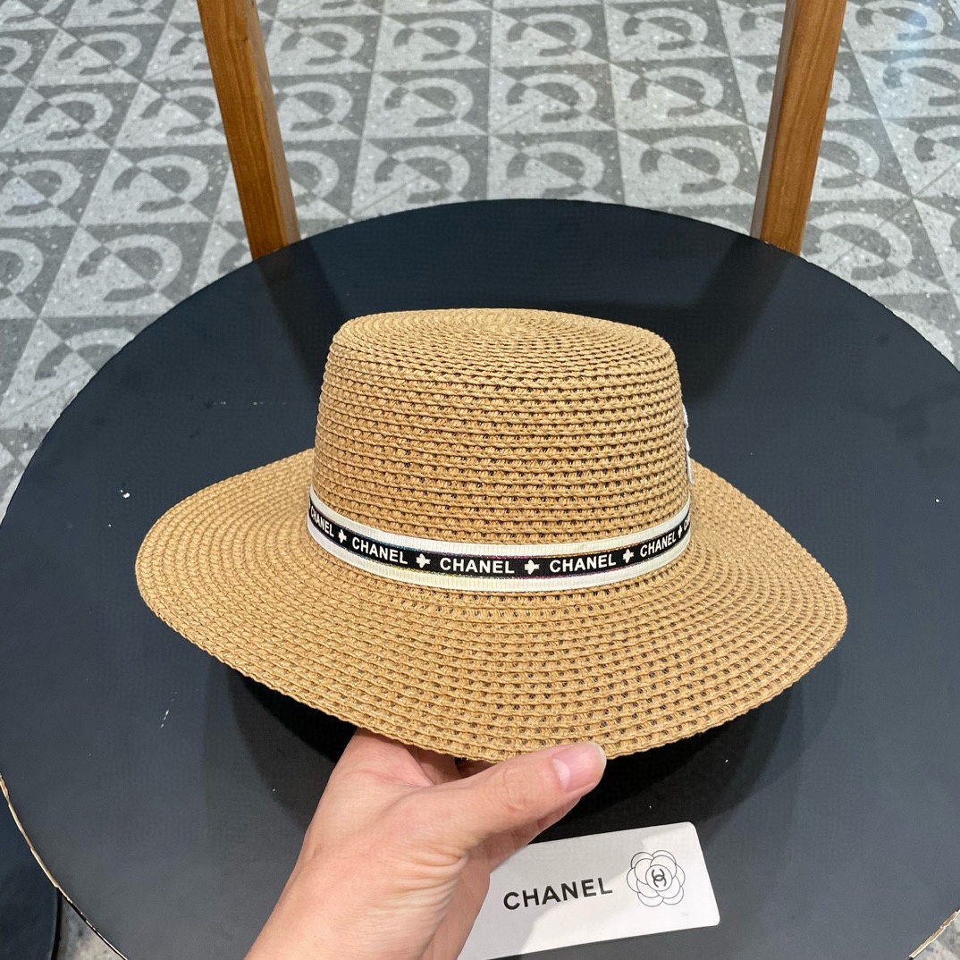   Chanel香奈儿镂空名媛风小礼帽，平顶草帽，头围57cm