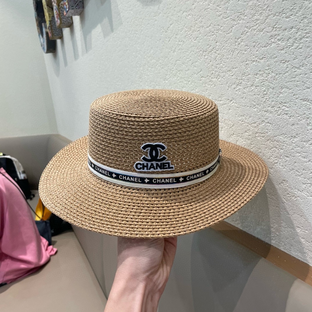   Chanel香奈儿镂空名媛风小礼帽，平顶草帽，头围57cm