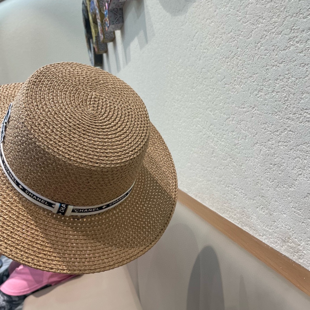   Chanel香奈儿镂空名媛风小礼帽，平顶草帽，头围57cm