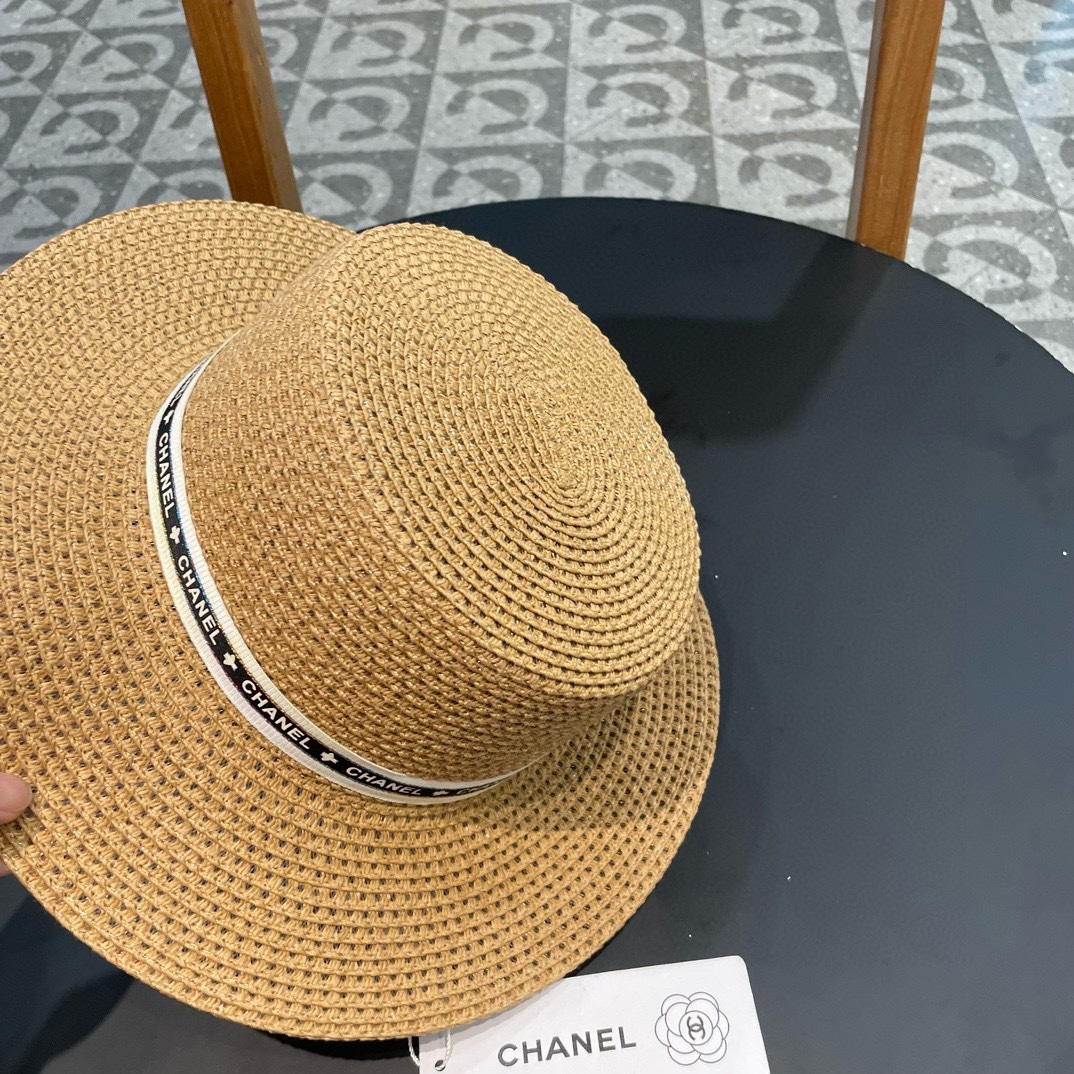   Chanel香奈儿镂空名媛风小礼帽，平顶草帽，头围57cm