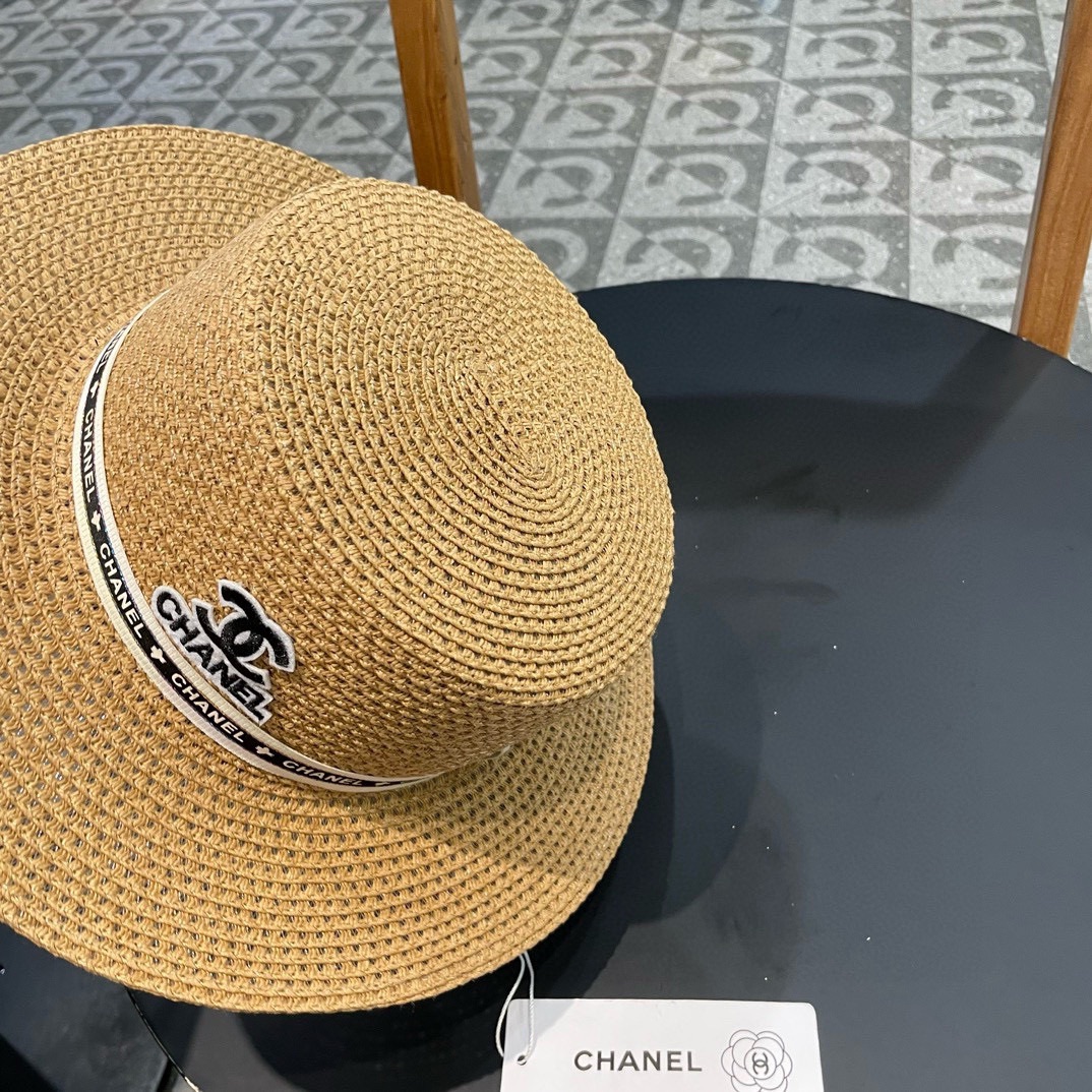   Chanel香奈儿镂空名媛风小礼帽，平顶草帽，头围57cm