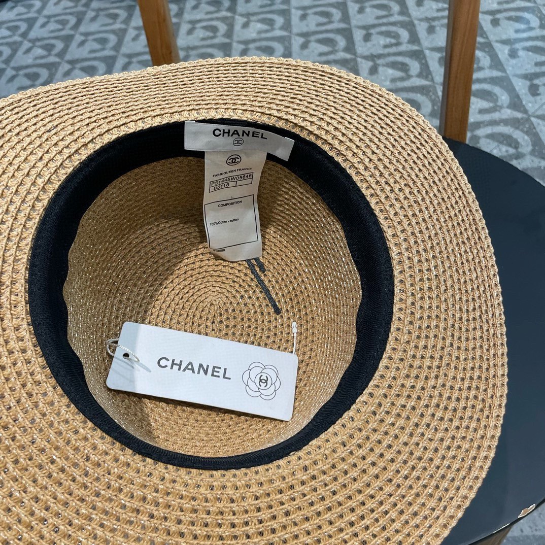   Chanel香奈儿镂空名媛风小礼帽，平顶草帽，头围57cm