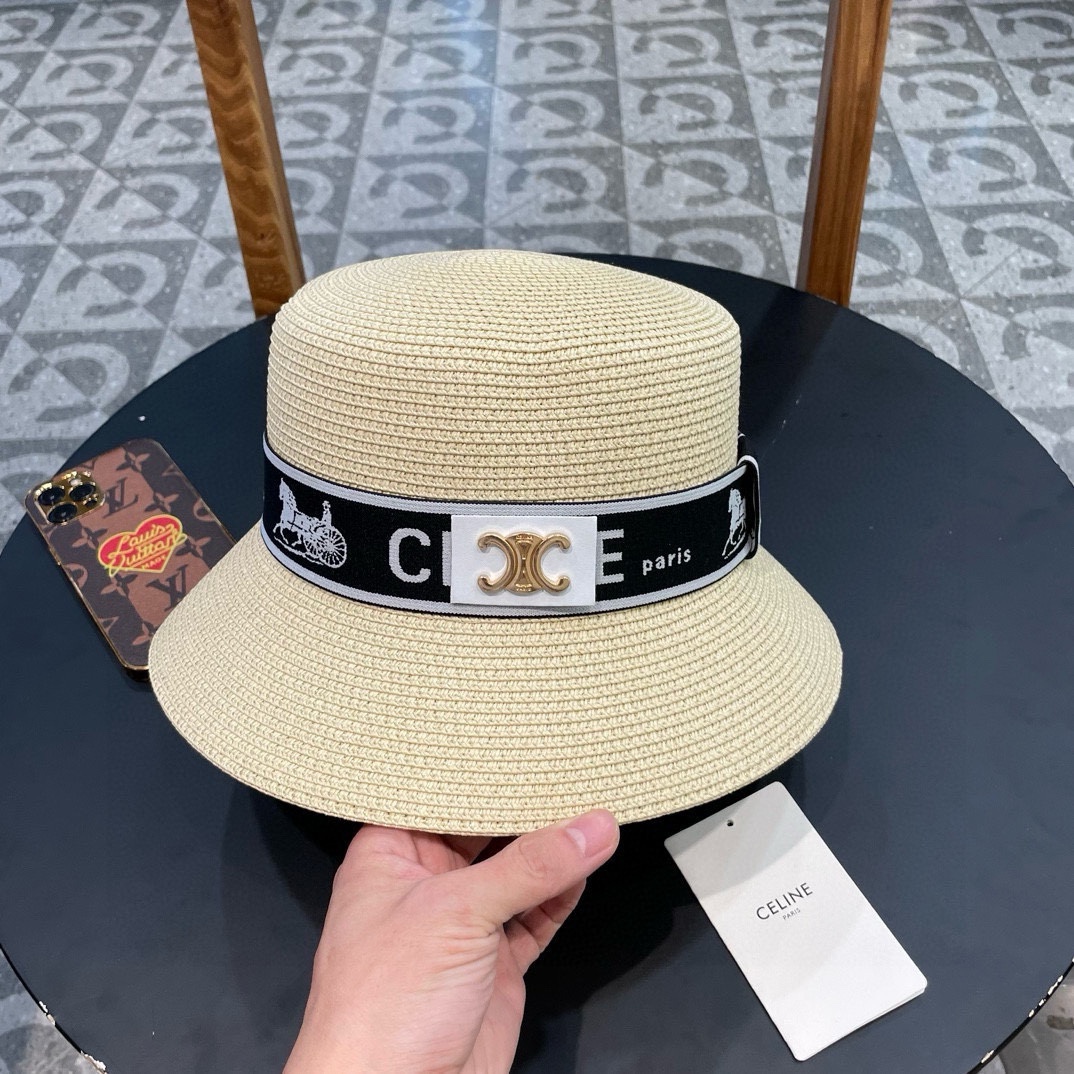 P126 Selincelien’s new straw hat, flat bucket hat, 57 cm head - 图片 1