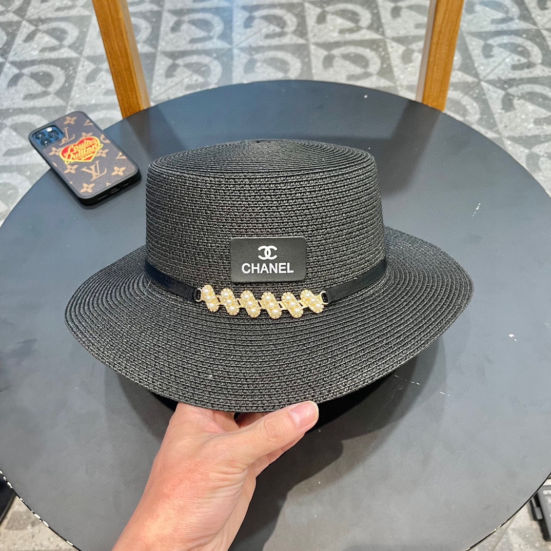  Chanel香奈儿复古风平顶草帽，头围57