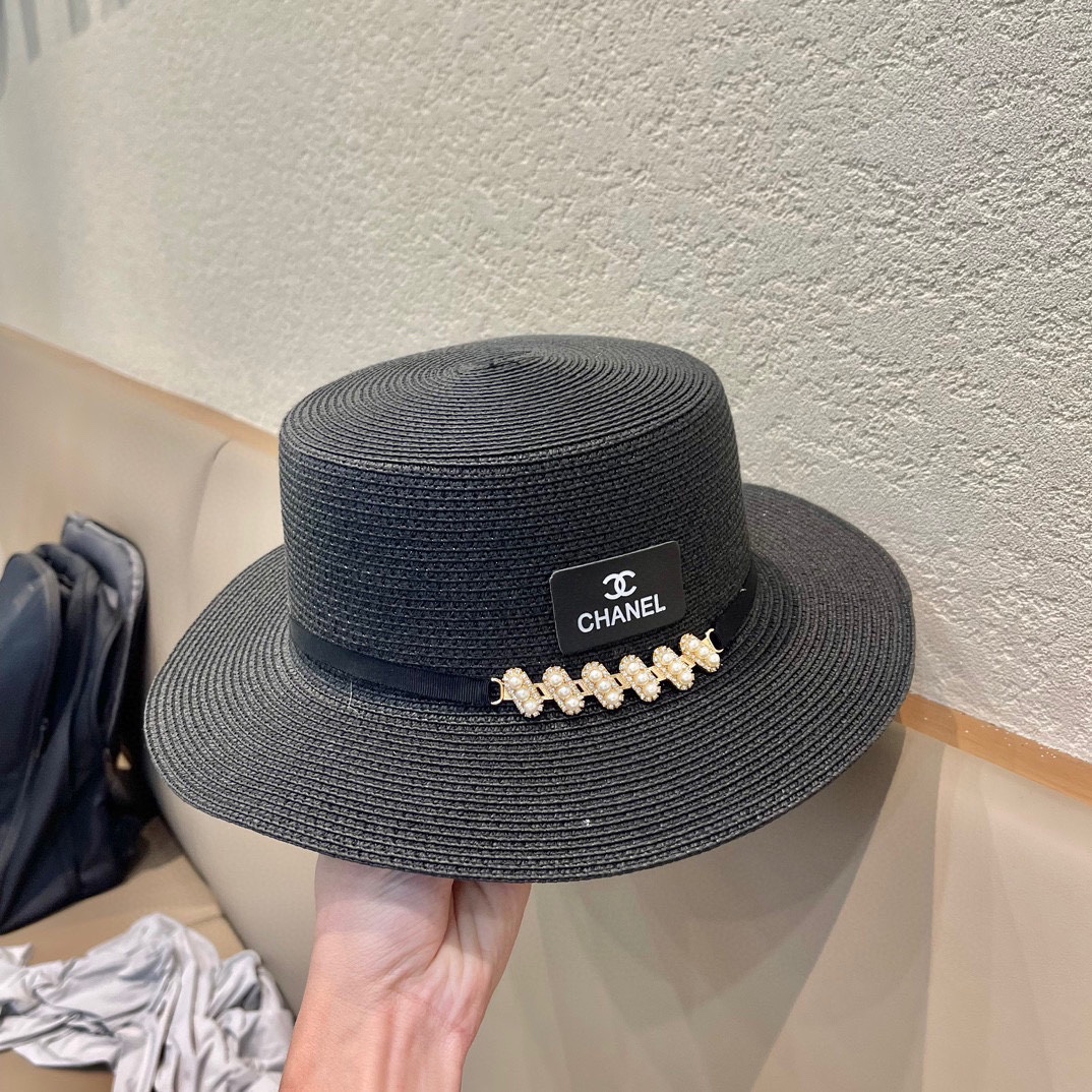  Chanel香奈儿复古风平顶草帽，头围57