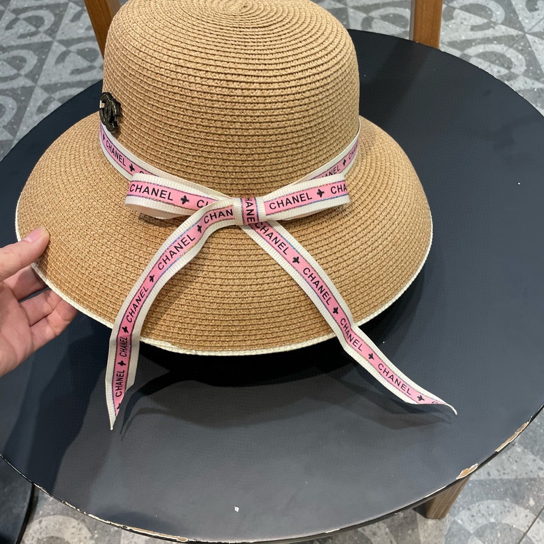 Chanel香奈儿名媛风灯罩小礼帽，平顶草帽，头围57cm