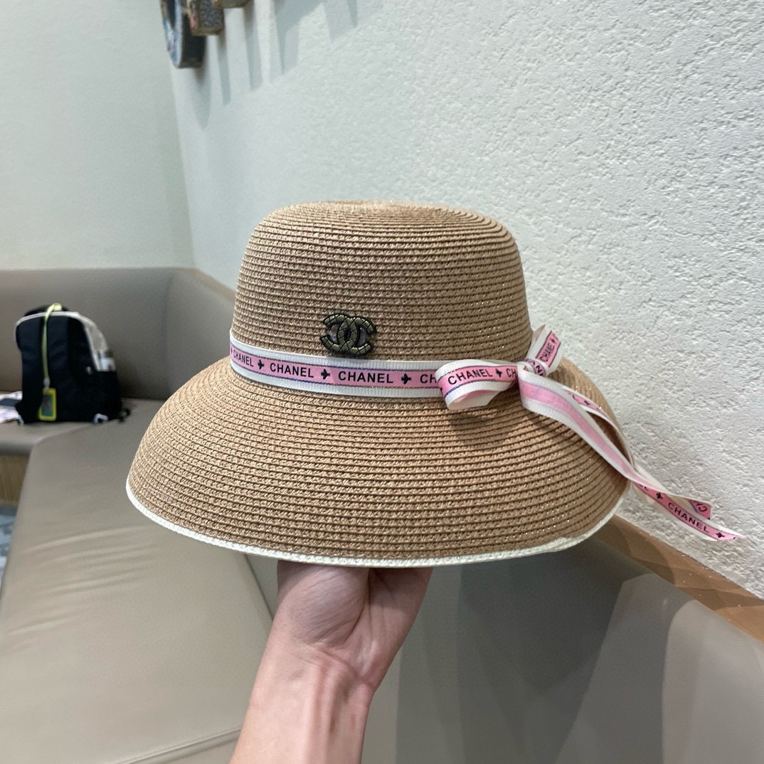 Chanel香奈儿名媛风灯罩小礼帽，平顶草帽，头围57cm